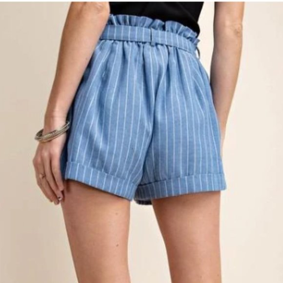 Women's BLUE PINSTRIPE SUGARBAG SHORTS - Picture 3 of 4